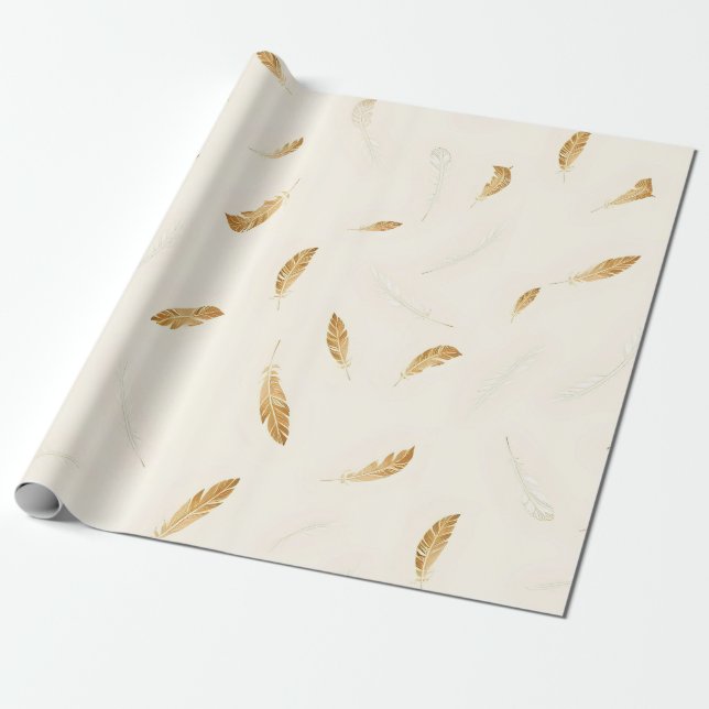 Papier Cadeau Collection Luxe Moderne Boho Feathers (Déroulé)