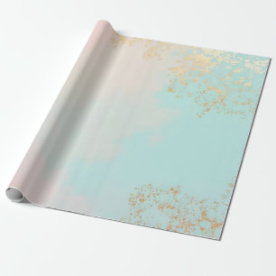 Papier Cadeau Collection Luxe Moderne Rose Pâle Menthe Douce Or