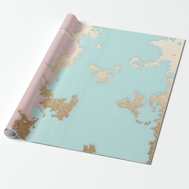 Papier Cadeau Collection Luxe Rose Pâle Menthe Or Populaire (Déroulé)
