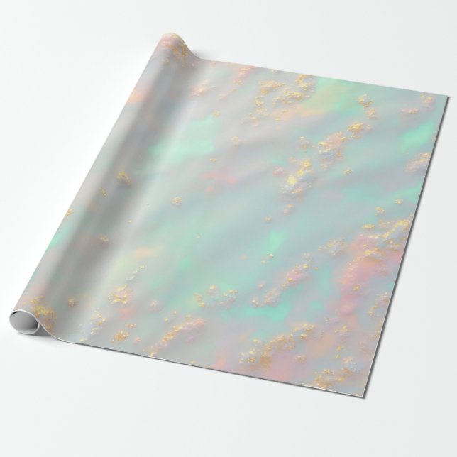 Papier Cadeau Collection Luxe Tendance Rose Pâle Menthe Douce Or (Déroulé)