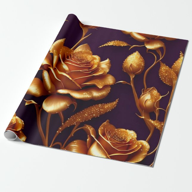 Papier Cadeau Collection moderne de luxe Big Gold Rose (Déroulé)