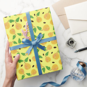 Papier Cadeau Collection Poires Dorées Jaune Clair