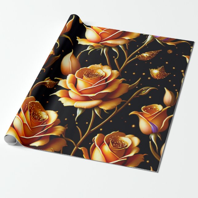 Papier Cadeau Collection Rose tendance de luxe Big Gold (Déroulé)
