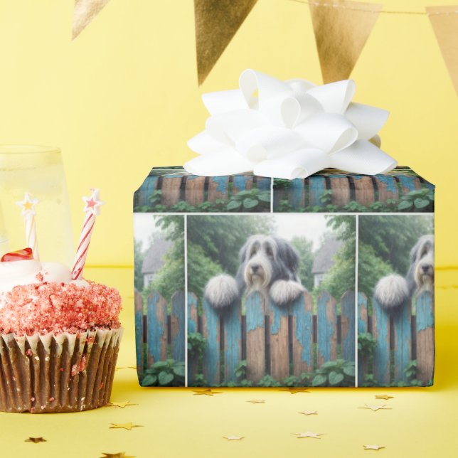Papier Cadeau Collie barrée sur une clôture de Shabby (Fête d'anniversaire)