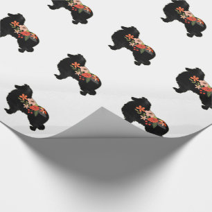 Papier Cadeau Collie Chien race Bohème Floral Silhouette