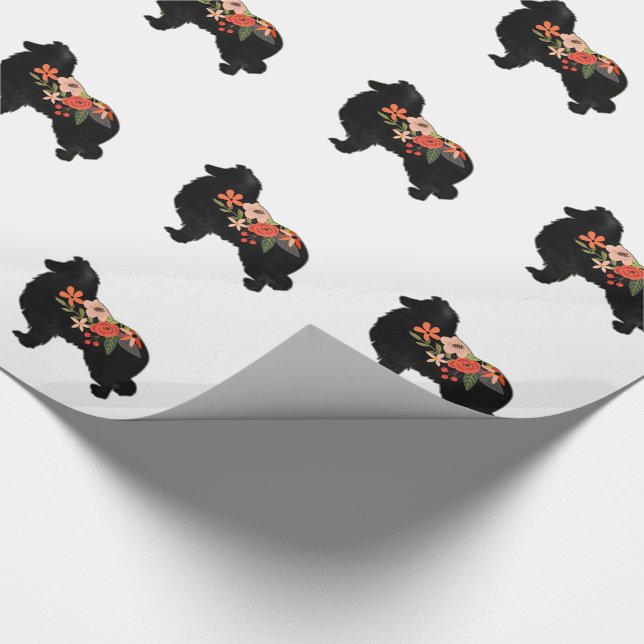 Papier Cadeau Collie Chien race Bohème Floral Silhouette (Coin)
