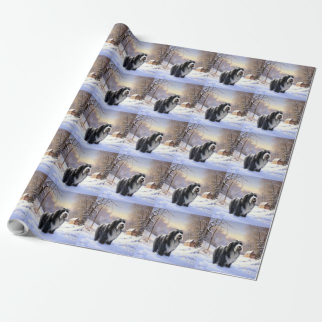 Papier Cadeau Collie Laisser Il Neige Noël (Déroulé)