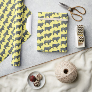 Papier Cadeau Collie Rough Dog Silhouette Y&B Grille Jaune