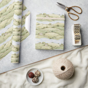 Papier Cadeau Collines Vertes Roulantes Ciel Bleu Anniversaire