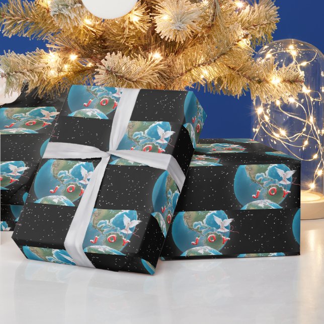 Papier Cadeau Colombe blanche avec JOIE sur Terre (Vacances)