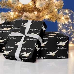 Papier Cadeau Colombe blanche étoiles lune joyeux Noël votre nom