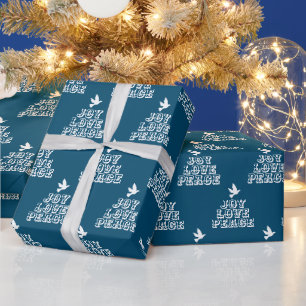 Papier Cadeau Colombe blanche sur joie bleu foncé amour paix Noë