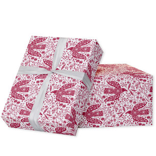 Papier Cadeau Colombe Dove Rouge et Blanche Festive