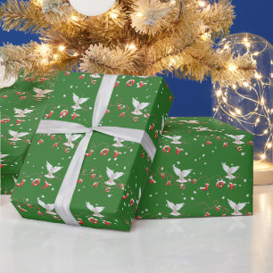 Papier Cadeau Colombes blanches de paix et de joie avec flocons