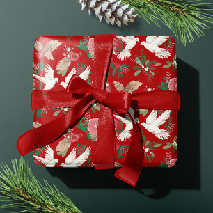 Papier Cadeau Colombes de la paix sur Terre motif floral