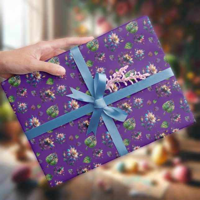 Papier Cadeau Colonne de verre pourpre Fleurs de printemps (Créateur téléchargé)