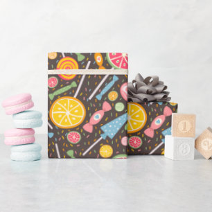 Papier Cadeau Coloré Candy Explosion Lollipop Bleu Orange Rouge