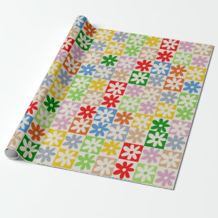 Papier Cadeau Coloré Gras À damiers Fleur Motif Y2K