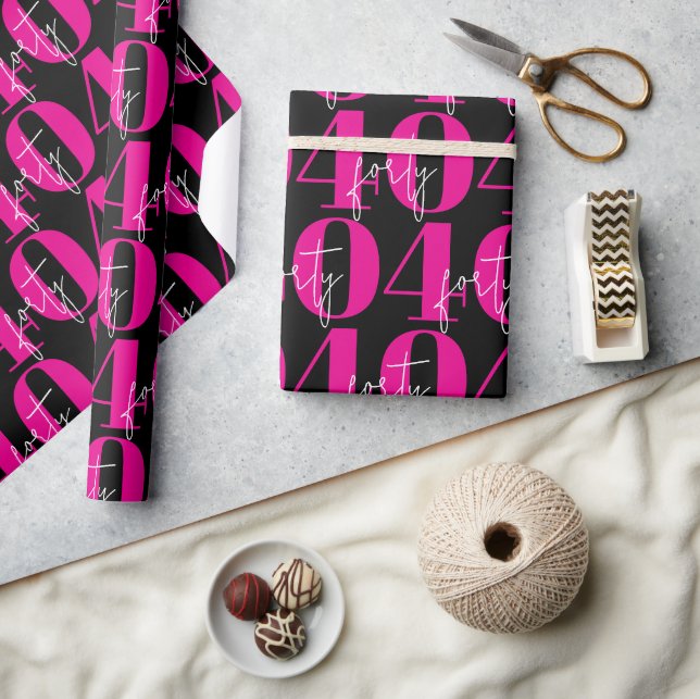 Papier Cadeau Coloré Rose Gras 40e Anniversaire  (Artisanat)