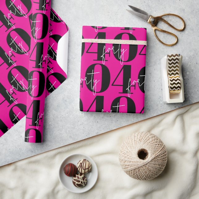 Papier Cadeau Coloré Rose Gras 40e Anniversaire  (Artisanat)
