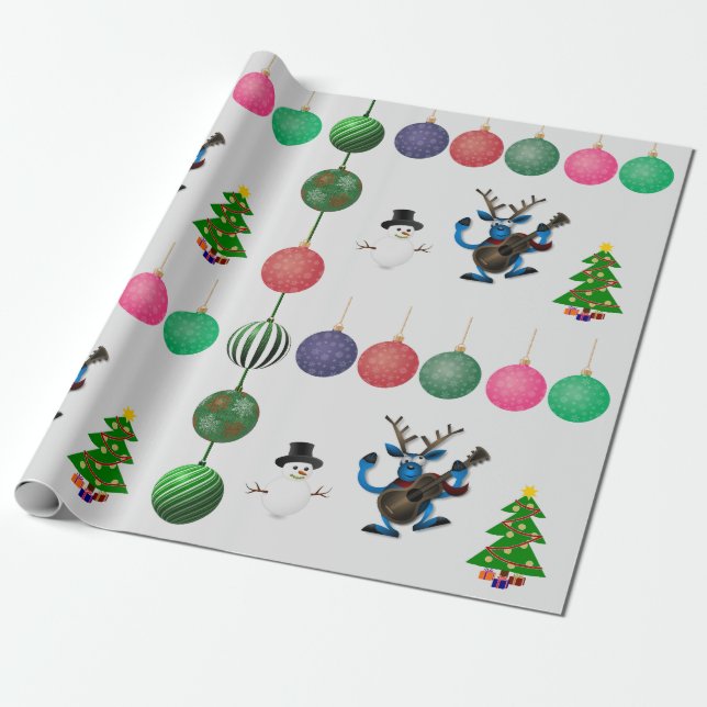 Papier Cadeau Coloré Vacances Amusants Deer Snowman Wrapper Papi (Déroulé)