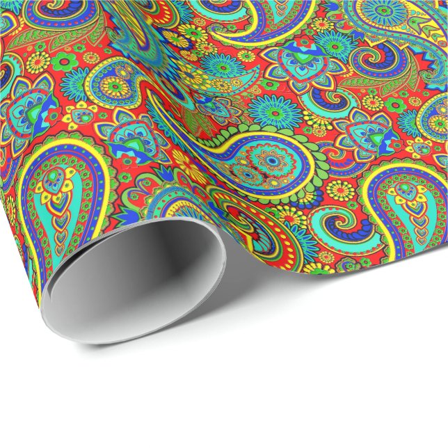 Papier Cadeau Coloré Vintage Orante Paisley (Coin rond)