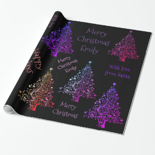 Papier Cadeau Coloré violet Arbre de Noël Motif avec nom