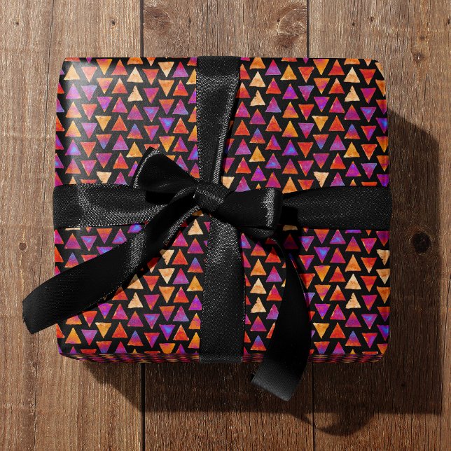 Papier Cadeau Colorful All Occasion Triangle Pattern  (Versatile All Occasion Wrapping Paper. For men or women. Black Ribbon.)