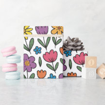 Colorful Cute Spring Flowers Wrapping Paper Roll