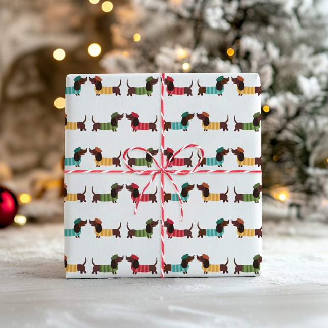 Papier Cadeau Colorful Dachshund Christmas Pattern (Créateur téléchargé)