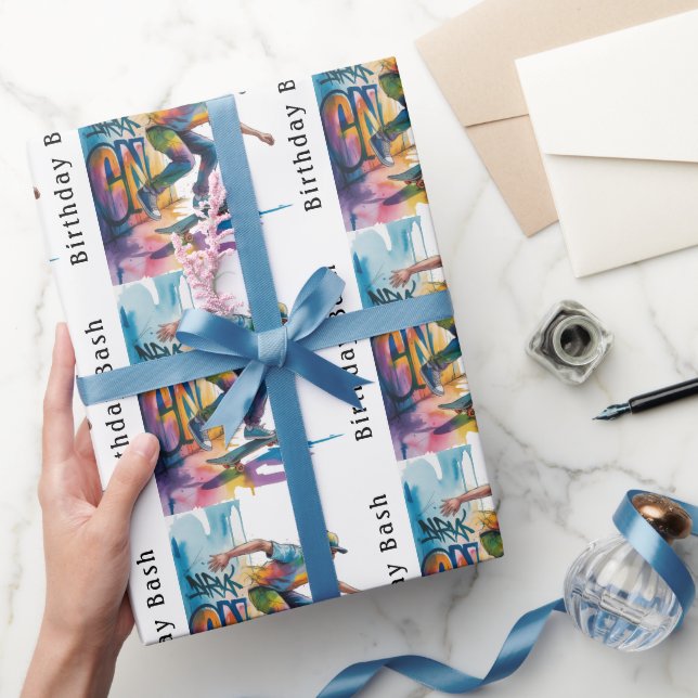 Papier Cadeau Colorful Graffiti Skateboarder Birthday Bash  (Cadeaux)