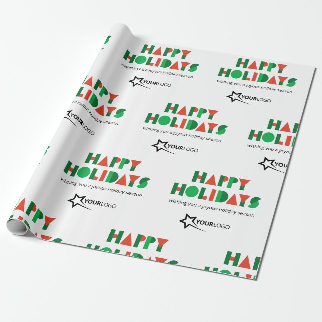Papier Cadeau Colorful Happy Holidays Custom Logo Business (Déroulé)