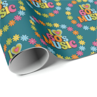 Papier Cadeau Colorful I Love 60s Music on Dark Teal