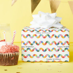 Papier Cadeau Colorful Joyeux Anniversaire Texte Wavy Stripe Mot