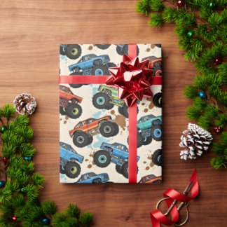 Papier Cadeau Colorful Monster Truck Pattern 