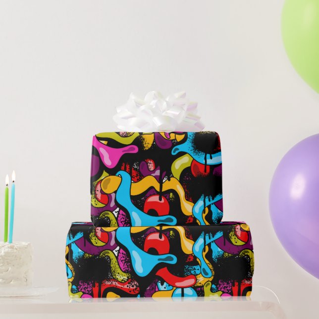 Papier Cadeau Colorful Neon Graffiti Hip Hop Street Art (Cadeaux de fête)