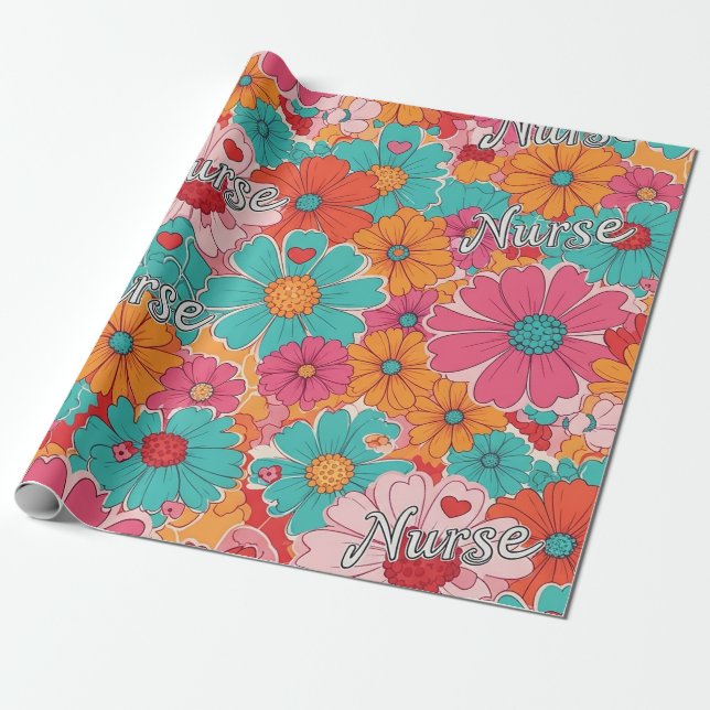 Papier Cadeau Colorful Nurse Floral Pattern (1) (Déroulé)