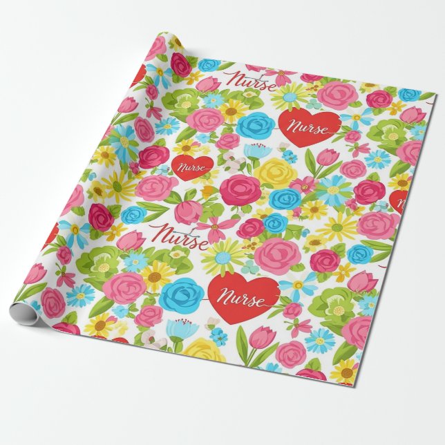 Papier Cadeau Colorful Nurse Floral Pattern (2) (Déroulé)