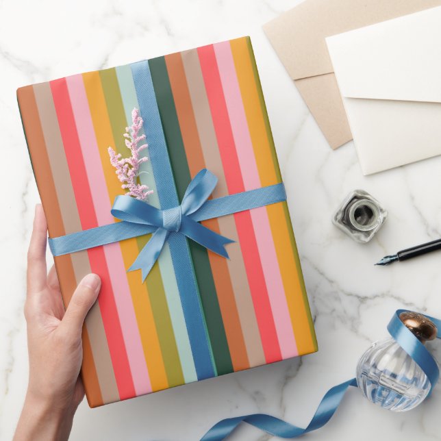 Papier Cadeau Colorful Retro Multicolor Playful Stripe Geometric (Cadeaux)