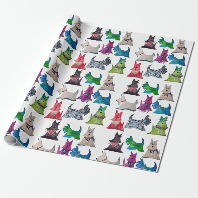 Papier Cadeau Colorful Scottie Wrapping Paper (Déroulé)
