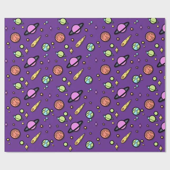 Papier Cadeau Colorful Space Doodle Wrapping Paper | Planets (Plat)