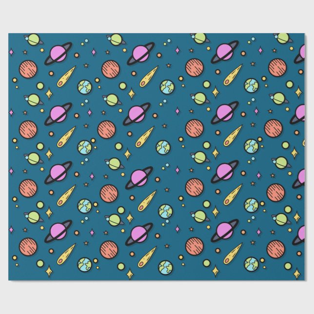 Papier Cadeau Colorful Space Doodle Wrapping Paper | Planets (Plat)