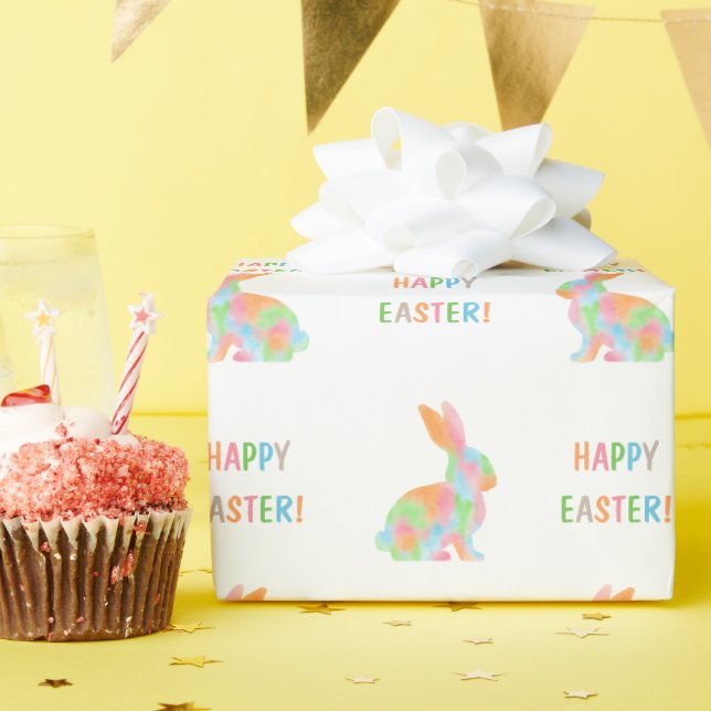 Papier Cadeau Colorful Watercolor Bunny Pattern Happy Easter (Fête d'anniversaire)