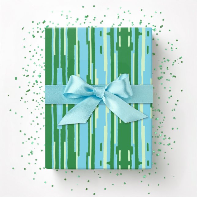 Papier Cadeau Colorstack Ikat en Vert et Aqua (Créateur téléchargé)