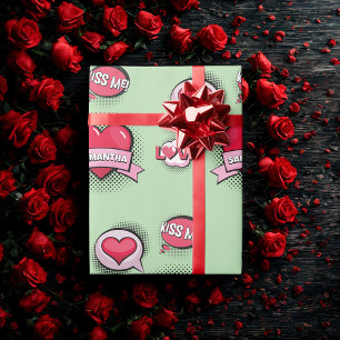 Papier Cadeau Comédie personnalisée style livre vert & rouge cad