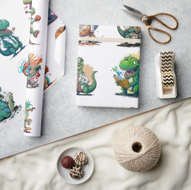 Papier Cadeau Comic Dinosaur fête d'anniversaire Comic Trex Enve (Artisanat)