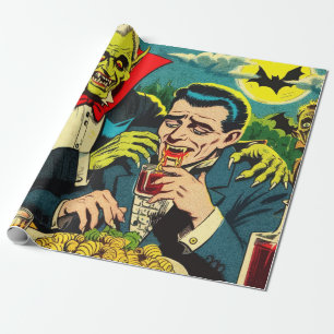 Papier Cadeau Comics Vampire d'horreur vintage