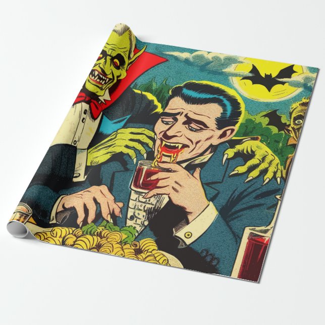 Papier Cadeau Comics Vampire d'horreur vintage (Déroulé)