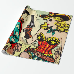 Papier Cadeau Comics Western Cowgirl vintage