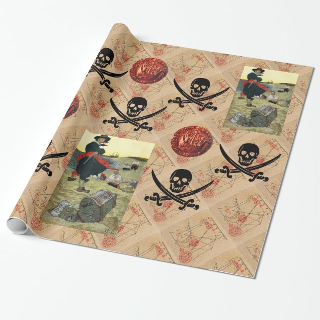 PAPIER CADEAU COMPLEXE ET ÉPÈRES, PIRATES CARTE DU TRÉSOR PARCHE (Déroulé)